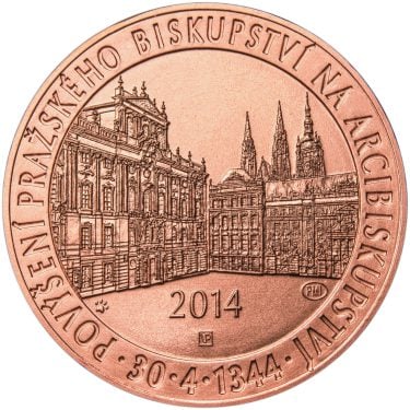 Náhled Averzní strany - Povýšení pražského biskupství na arcibiskupství - 670 let - 1 Oz Měď b.k.